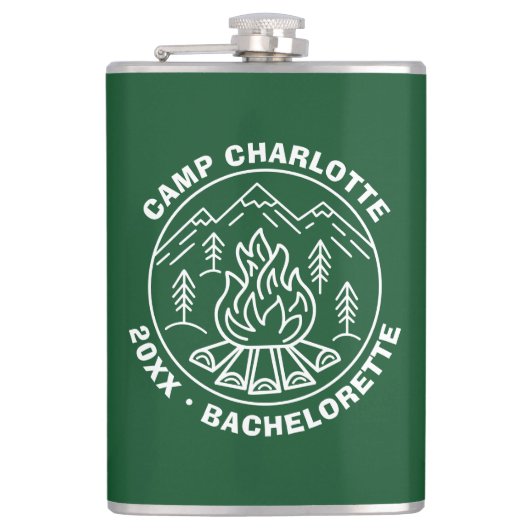 Camping Groen Wit Kamp Bachelorette Aangepast Heupfles (Voorkant)