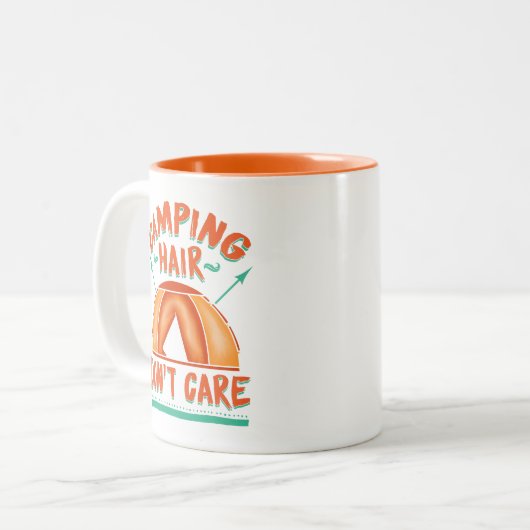 Camping Hair Don't Care Grappig Avontuur Tweekleurige Koffiemok (Voorkant links)