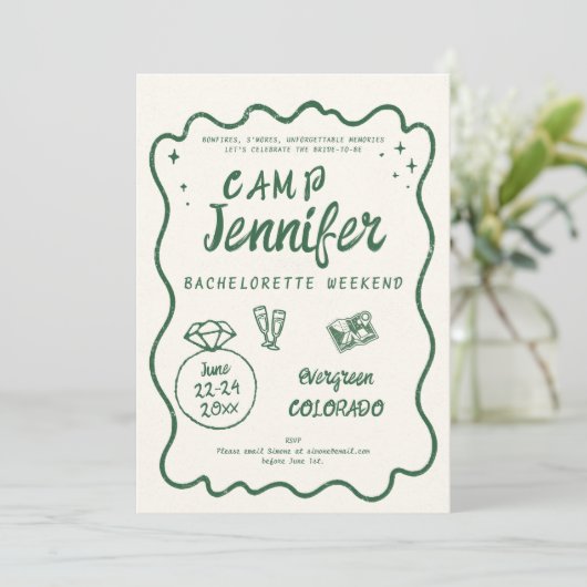 Camping Hand getrokken groene Bach vrijgezellenfee Kaart (Staand voorkant)