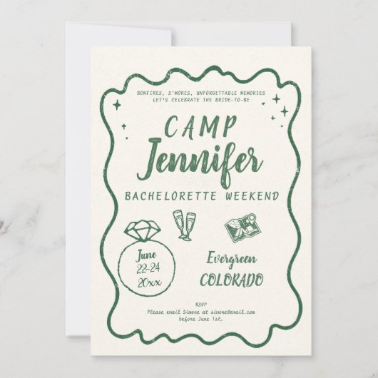 Camping Hand getrokken Lijst Groene vrijgezellenfe Kaart (Voorkant)