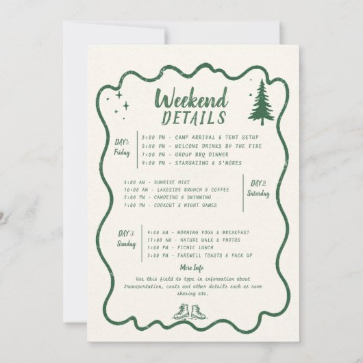 Camping Hand getrokken Lijst Groene vrijgezellenfe Kaart (Achterkant)