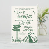 Camping Handgeschreven Camp Green Bachelorette Par Kaart (Staand voorkant)