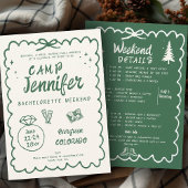 Camping Handgetekende Groene Boog Bachelorette-fee Kaart