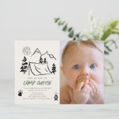 Camping Handgetekende Tent Photo Boy 1e verjaardag Kaart (Staand voorkant)