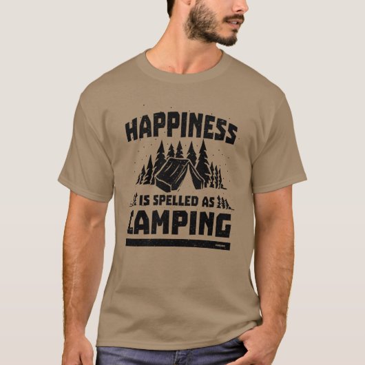 Camping happiness satisfaction funny saying retro t-shirt (Voorkant)