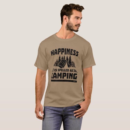 Camping happiness satisfaction funny saying retro t-shirt (Voorkant volledig)