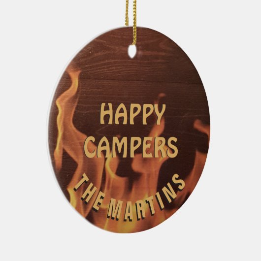 Camping Happy Camper Campfire in ruste, gepersonal Keramisch Ornament (Rechts)
