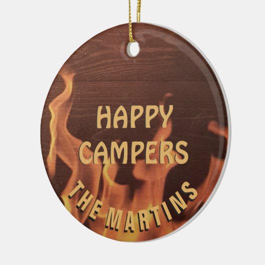 Camping Happy Camper Campfire in ruste, gepersonal Keramisch Ornament (Links)