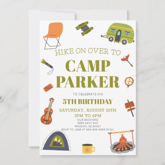 Camping Happy Camper Verjaardagsfeestje Kaart (Voorkant)
