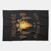 Camping - het leven is beter door de kampvuur theedoek (Horizontaal)