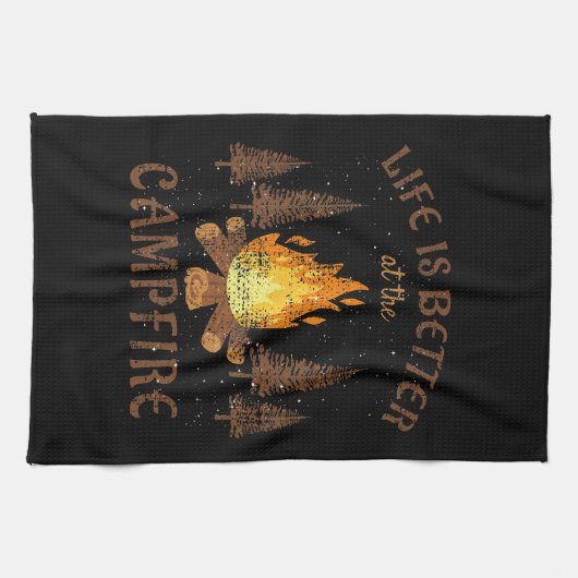 Camping - het leven is beter door de kampvuur theedoek (Horizontaal)