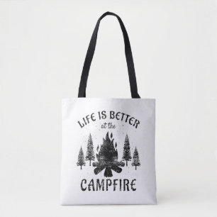 Camping - het leven is beter door de kampvuur tote bag