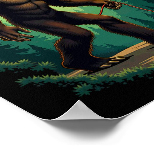 Camping Hiking Bigfoot Walking With Boston Terrier Poster (Hoek)