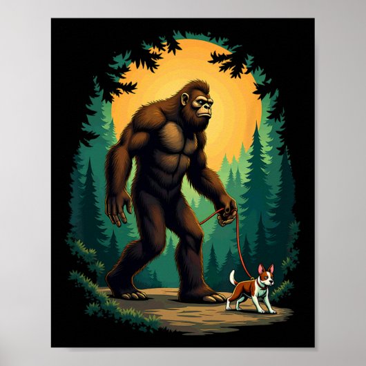 Camping Hiking Bigfoot Walking With Boston Terrier Poster (Voorkant)
