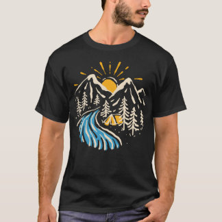 Camping hiking mountain nature river vintage t-shirt