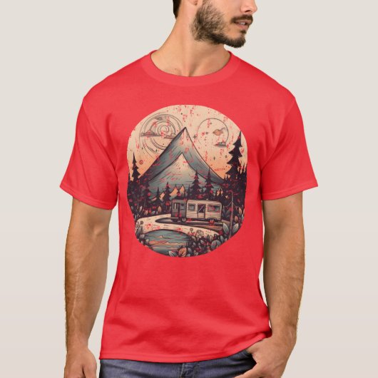 camping hiking sunset Retro Modern Style grunge bo T-shirt (Voorkant)