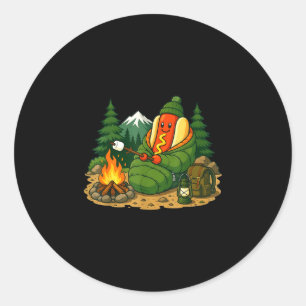 Camping hond grappige camping hotdog cartoon worst ronde sticker