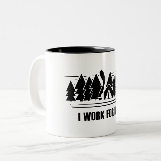 Camping, ik werk voor dit tweekleurige koffiemok (Voorkant links)
