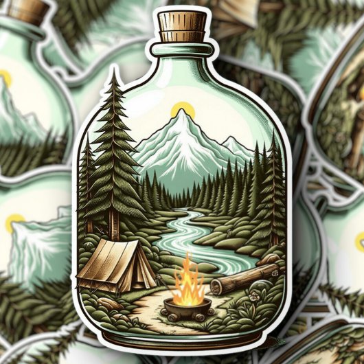 Camping In A Bottle Sticker | Die-Cut Sticker
