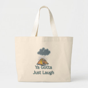 Camping in de regen grote tote bag