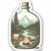 Camping In Een Fles Sticker | Uitknip Sticker (Voorkant)