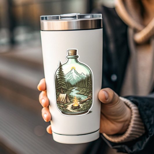 Camping In Een Fles Sticker | Uitknip Sticker