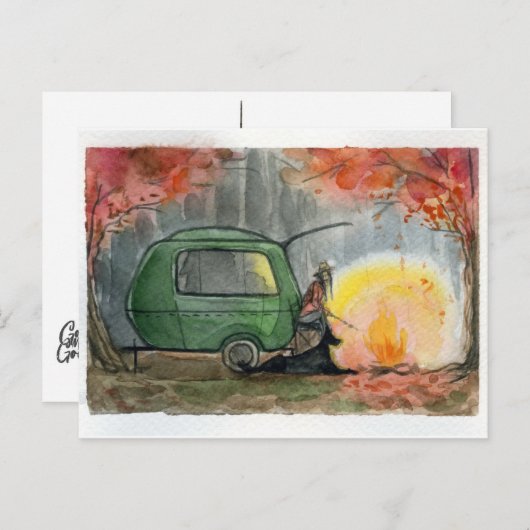 Camping in het bos. Briefkaart (Voorkant / Achterkant)
