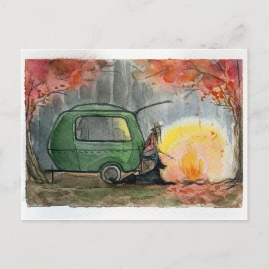 Camping in het bos. Briefkaart (Voorkant)