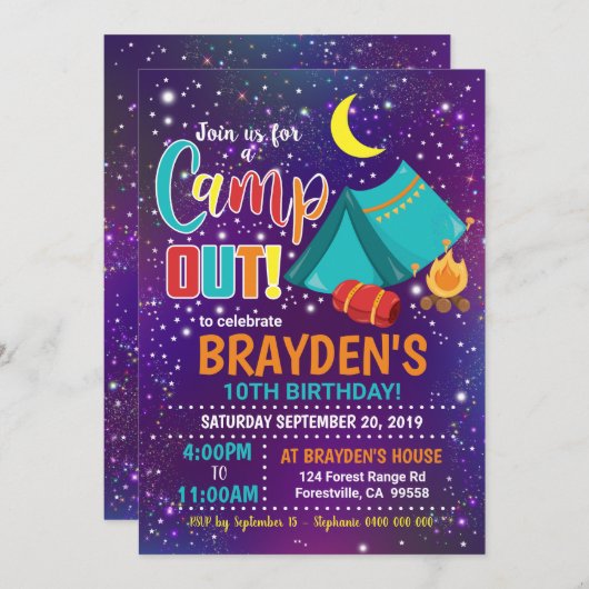 Camping Invitation Boy Camp Uitnodiging (Voorkant / Achterkant)