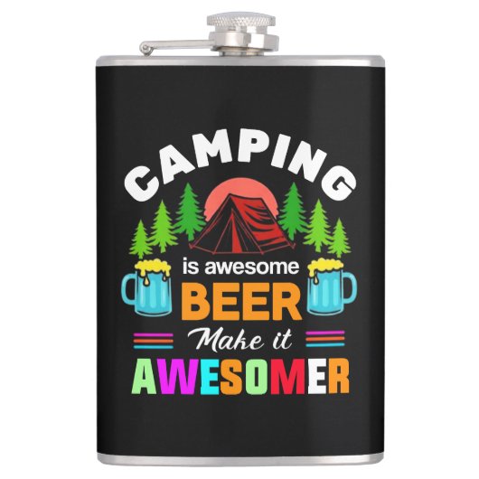 Camping is Awesome Bier Maakt het Nog Leuker-67357 Heupfles (Voorkant)