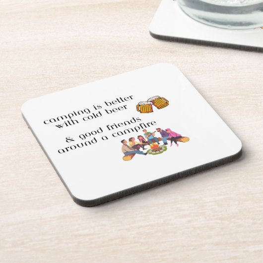 Camping is beter met koud bier, goede vrienden op bier onderzetter (Linkerzijde)