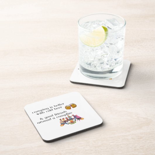 Camping is beter met koud bier, goede vrienden op bier onderzetter (Rechterzijde)