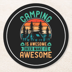 Camping is Geweldig Bier Maakt het Geweldig Ronde Kartonnen Onderzetter