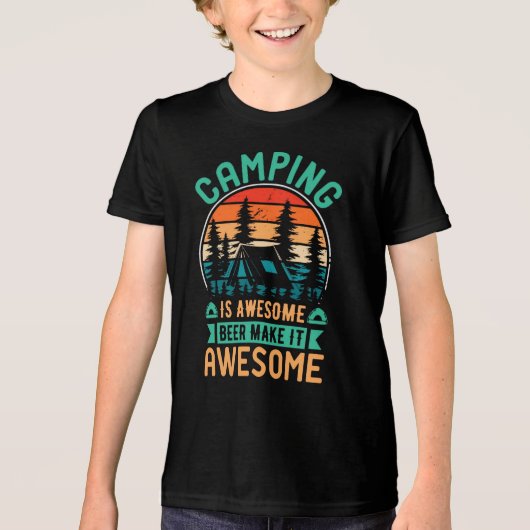 Camping is Geweldige Bier Maakt het Geweldig Tri-Blend Shirt (Voorkant)