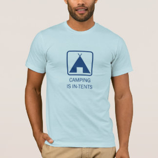 Camping is in tenten, blauw t-shirt