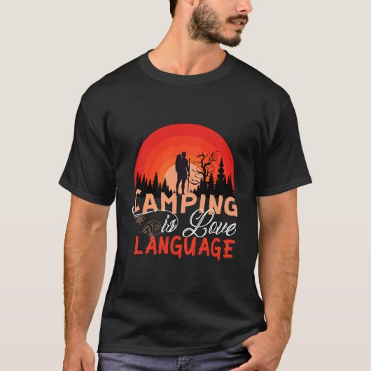 Camping Is Love Language Retro Sunset Outdoor T-shirt (Voorkant)