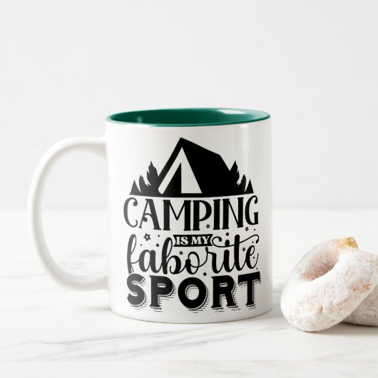 Camping is mijn favoriete sport tweekleurige koffiemok (Met donut)