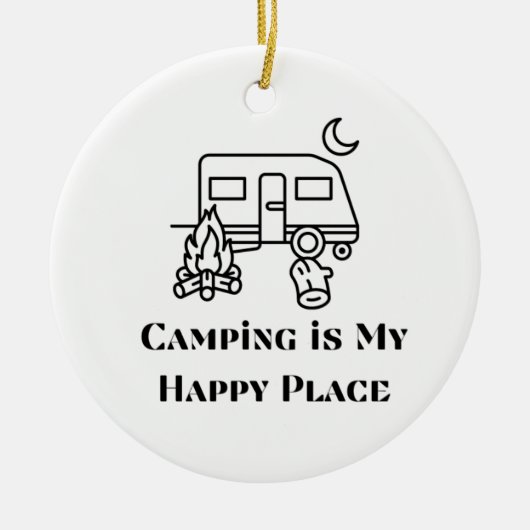 Camping is Mijn Gelukkige Plaats op een Keramisch Ornament (Voorkant)