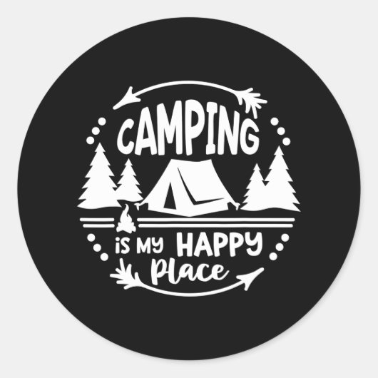 Camping is mijn gelukkige plek Campers Reizen Ronde Sticker (Voorkant)