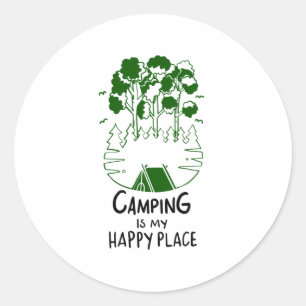Camping is mijn gelukkige plek ronde sticker