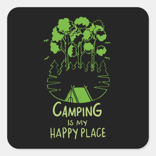 Camping is mijn gelukkige plek vierkante sticker (Voorkant)