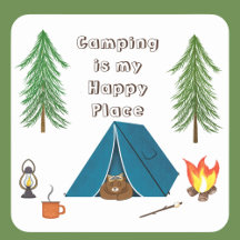 Camping is mijn Happy Place Beer Square Sticker