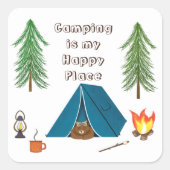 Camping is mijn Happy Place Beer Square Sticker (Voorkant)