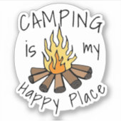 Camping is mijn Happy Place Campfire Vinyl Sticker (Voorkant)