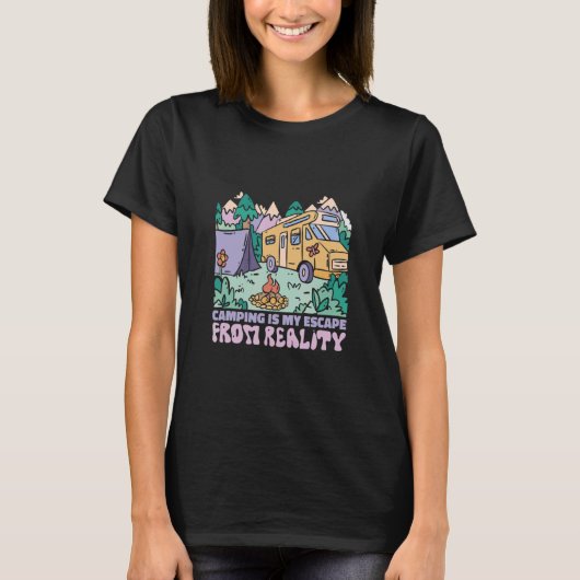 Camping is mijn ontsnapping uit Reality Camper Van T-shirt (Voorkant)