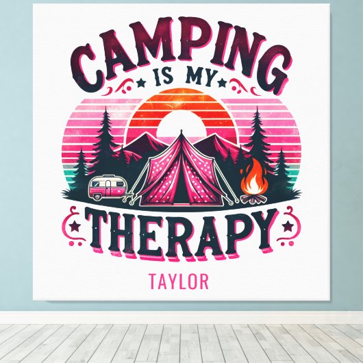 Camping is mijn therapie canvas afdruk (Insitu (Houten vloer))
