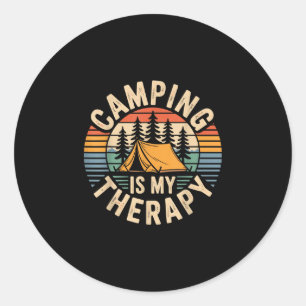 Camping is mijn therapie grappige camper ronde sticker