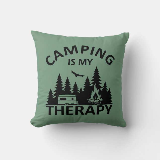 Camping is mijn therapie grappige camper slogan kussen (Voorkant)