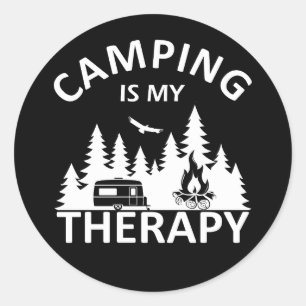 Camping is mijn therapie grappige camper slogan ronde sticker