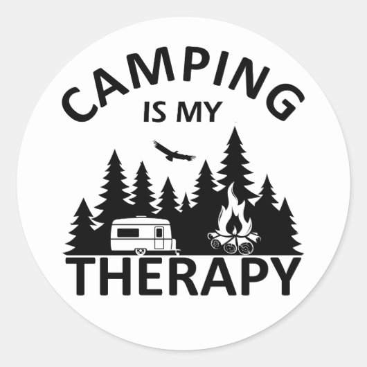 Camping is mijn therapie grappige camper slogan ronde sticker (Voorkant)